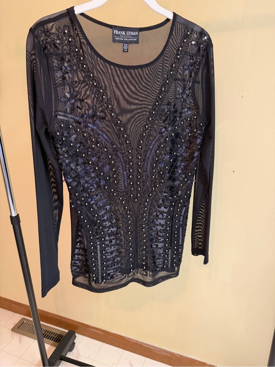 Frank Lyman Design Tops - Frank Lyman Design Black Beaded Mesh Long-Sleeve Top with Sequin Detail